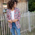 Red floral print tailored jacket