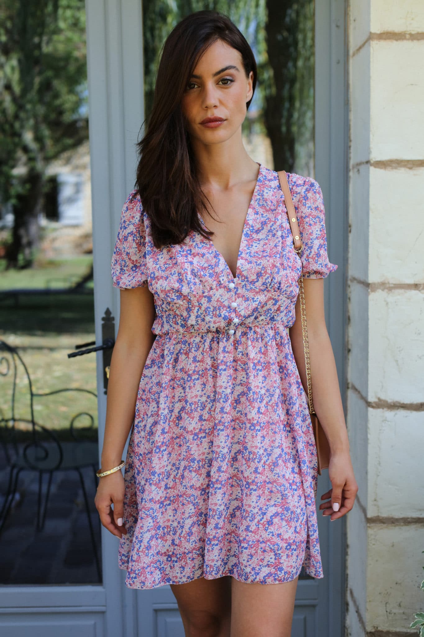 Short sleeve floral print dress