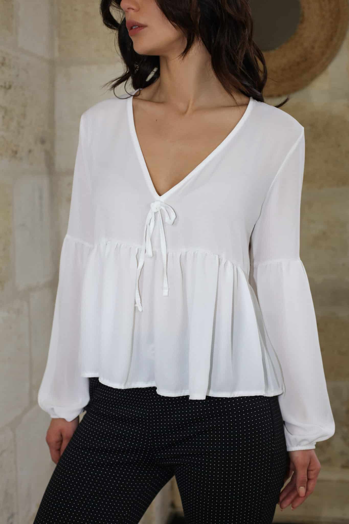 V-neck plain blouse